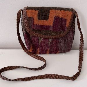 LJ Simone Vintage Purple & Orange Woven Crossbody Purse with Leather Braiding